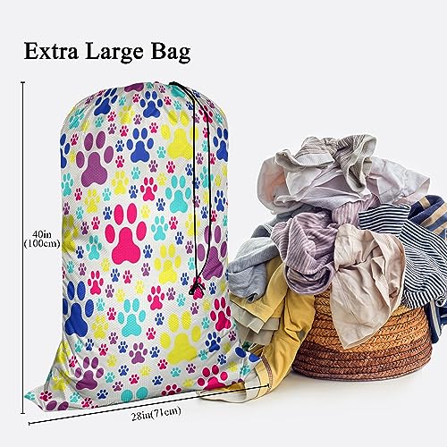 Swono Dog Paws Large Laundry Collapsible Laundry Bag Colorful Puppy Paw Animal Footprint Foldable Laundry Hamper Bag - color: Dog Paws