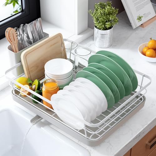 Kitsure Dish Drying Rack for Kitchen Counter, 12''W x 15.5''L, Light Grey - color: Light Grey, size: 12''W x 15.5''L - 1 Tier