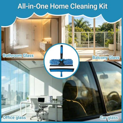 165.6''Window Squeegee Cleaning Kit, 5-in-1 Professional Window Washing Tool with Detachable Extension Pole, Microfiber Scrubber & Duster for for Indoor Outdoor High Glass, No Ladder Required