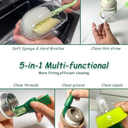 2 Pcs Water Bottle Brush Cleaner Set, 5 in One Bottle Cleaning Brush - color: Green