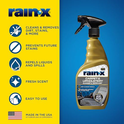 Rain-X 620234SRP Carpet & Upholstery Cleaner Repellent for Car Interiors & More, Cleans + Repels Spills while Preventing Stains, Fresh Scent 16 Fl Oz. - style: Carpet & Upholstery Cleaner