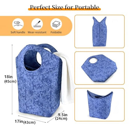 47L Small Laundry Basket, Collapsible Waterproof Fabric Laundry Hamper - color: Earth Texture Blue, size: 17"L x 9.5"W x 18"H