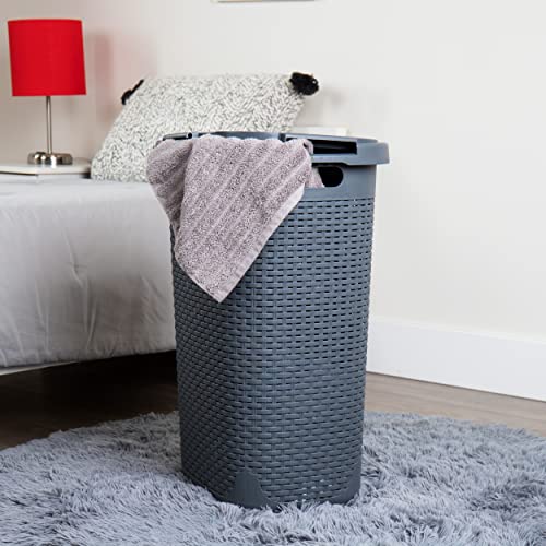Mind Reader Slim Laundry Hamper with Lid, 60L Tall Clothes Basket, Narrow Tapered Design for Bathrooms, Closets and Laundry Rooms, Plastic, Gray - color: Gray, size: 1 Piece