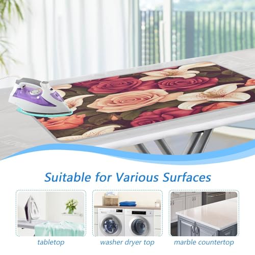 Roses and Lily Flowers Ironing Mat Thickened Ironing Blanket Travel Portable Double-Side Using Ironing Pad Travel Isolate Heat Pad Cover for Washer Dryer Table Top Countertop 27.6x47.2in - color: Roses and Lily Flowers