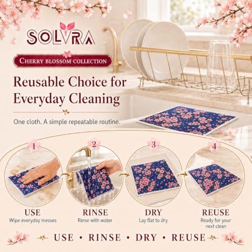 6 Pcs Cherry Blossom Swedish Dishcloths for Kitchen, German Cellulose - color: 6 Pcs- Cherry Blossom Print