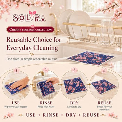 6 Pcs Cherry Blossom Swedish Dishcloths for Kitchen, German Cellulose - color: 6 Pcs- Cherry Blossom Print