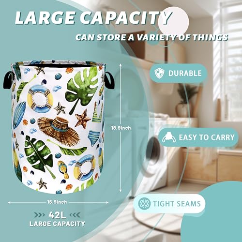 Funny Hawaii Print Laundry Basket Oxford Cloth Foldable Hamper 18.9x16.5 In - color: Fun Hawaiian Beach Elements