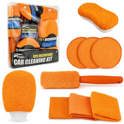 9Pcs Car Wash Detailing Kit Cleaning Kits,with Wash Mitt Wax Applicator Pad Tire Brush Sponge Microfiber Cleaning Cloths Glass Cleaning Cloth Car Cleaning Tools Kit for Interior, Exterior, Wheels - color: Orange 9pcs