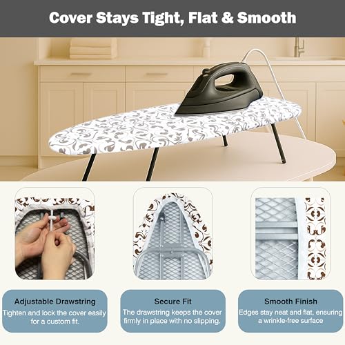 UniSimp Small Ironing Board Cover and Pad 12.5"x30" Small Iron Board Cover with Padding,Tabletop Mini Ironing Board Cover and Pad Small Size, Cotton Canvas, Heat Resistant, Drawstring Taupe - color: Taupe, size: 12.5" x 30"
