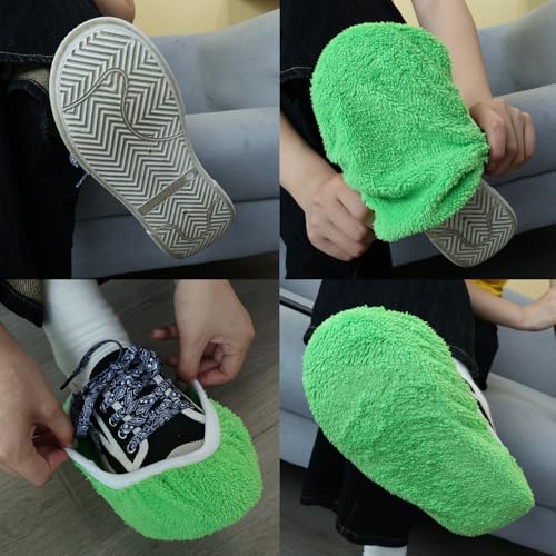 2IN1 Reusable Mop Mat Floor Sweeping Mops Fill Household Cleaning Tools Dust Mop Cloth Dry and Wet Use Shoe Cover,22*9cm (Green,2pcs) - color: Green,2pcs