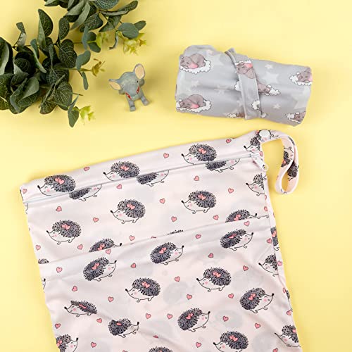 ALVA ALVABABY 2pcs Cloth Diaper Wet Dry Bags Waterproof Reusable with Two Zippered Pockets Travel Beach Pool Daycare Soiled Baby Items Yoga Gym Bag for Swimsuits or Wet Clothes LZD2324 - color: 02Elephant and Hedgehog