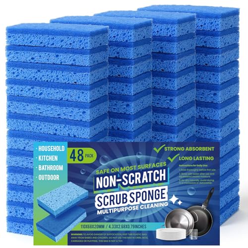 Metflavor Kitchen Sponges, 48 Count, Dual-Sided Non-Scratch Scrub Sponge - color: Blue, size: 48 Pack