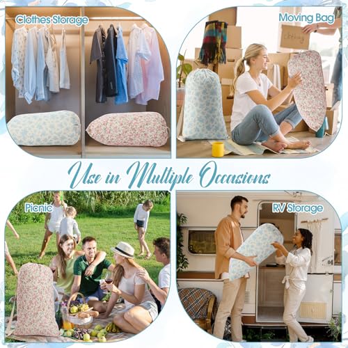 Satinior 2 Pcs Floral Laundry Bag Backpack for Dorm Travel 29" x 18" Canvas - style: Floral