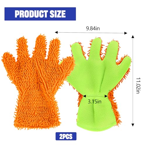 2PCS Car Wash Mitt, 5 Finger Chenille Microfiber Cleaning Mitt for Cars, Scratch-Free Auto Washing Gloves, Car Interior Exterior Cleaning Gloves, Great for Hard-to-Reach Areas (Orange) - color: Orange