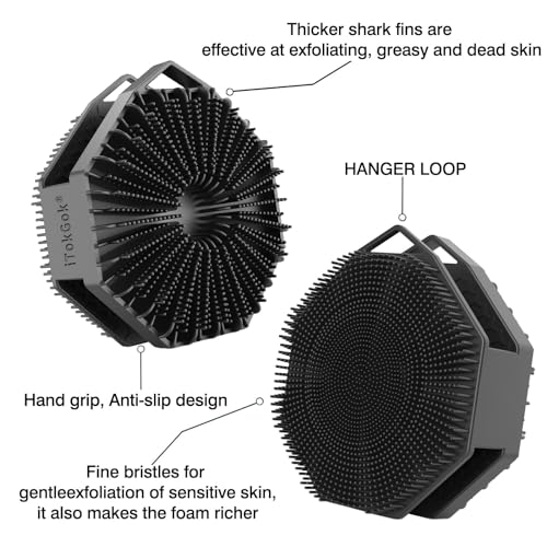 iTokGoK® Premium Silver-Infused Dual-Sided Design 2-in-1 Silicone Body Scrubber for Shower,Body Brush Buffer Scrubber for Men and Women for All Skin, Ergonomic No-Slip Handle, Easy to Clean - Black - color: Black