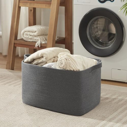 OIASKET 95L Extra Large Blanket Basket, 24" x 16.9" x 14.2" Woven Basket - color: Grey, size: 24"x16.9"x14.2"