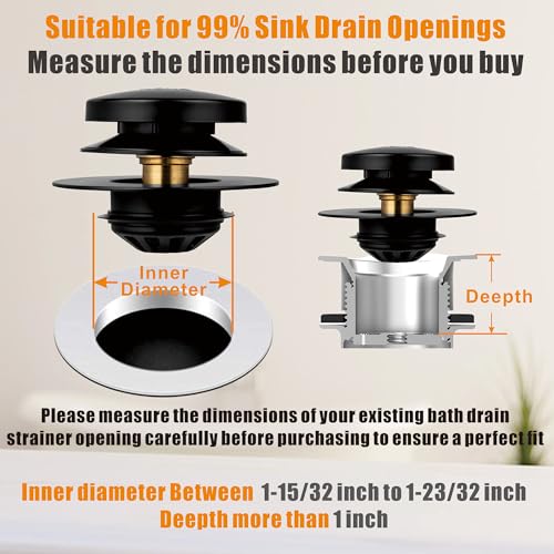 Artiwell Tub Drain, 2 in 1 Pop-up Bathtub Plug with Hair Catcher - color: Matt Black