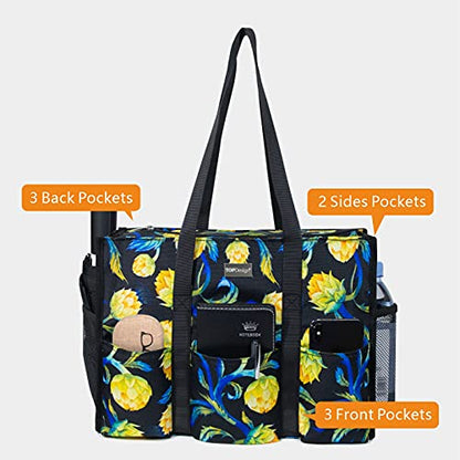 TOPDesign Utility Water Resistant Tote Bag with 13 Pockets, Zipper Closure - color: Artichoke, size: Medium