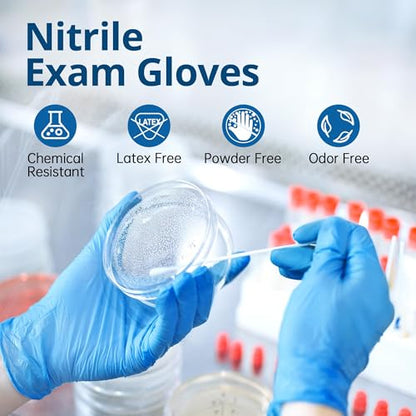 SwiftGrip Disposable Nitrile Exam Gloves, Blue, Latex Free, Medical Gloves for Cleaning, Food-Safe, Powder Free, Non-Sterile - size: Medium
