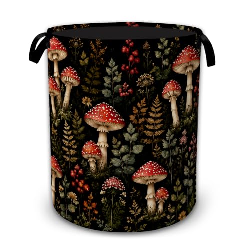 Woodland Mushroom Forest Large Clothes Hamper, Portable Collapsible Laundry Basket with Handles, Freestanding Storage Bin for Bedroom Bathroom Dorm Laundry Room - color: Woodland Mushroom Forest