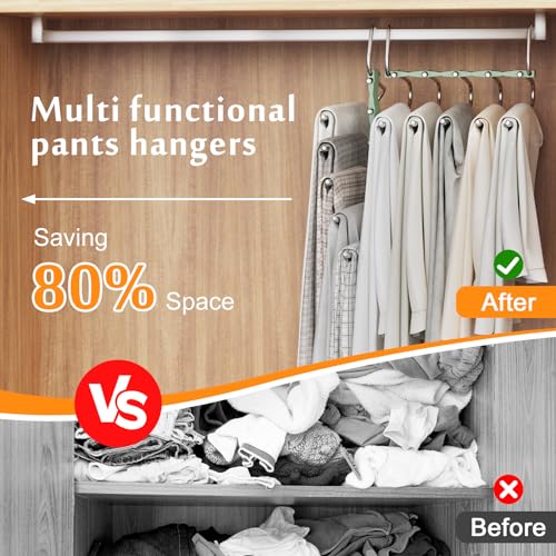 Loretoy 2 Pack Pants Hangers Space Saving, Anti-Slip Multi-Functional Pants Rack, Thickened Stainless Steel Tube, Two Hanging Modes Suitable for Jeans Trousers Skirts Scarf-Green - color: Green, size: 2 Pack