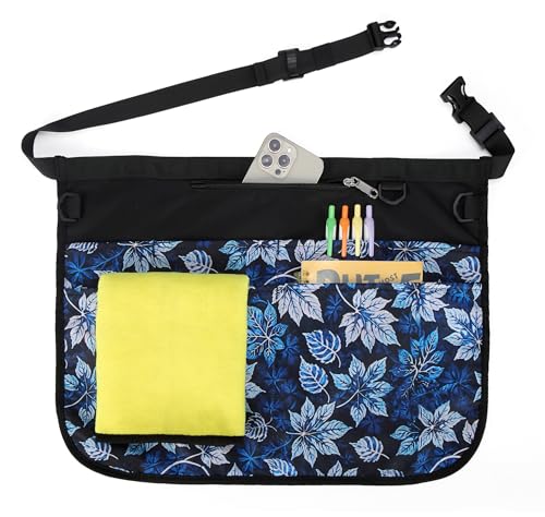 Bafelia Waterproof Server Apron for Women with 7 Pockets - color: Blue Leaves