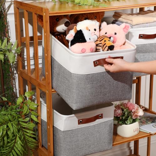 Uiifan 16 x 12 x 10 Inch 8 Pack Fabric Storage Baskets with Handles, Gray - color: Gray, size: 16 x 12 x 10 Inch