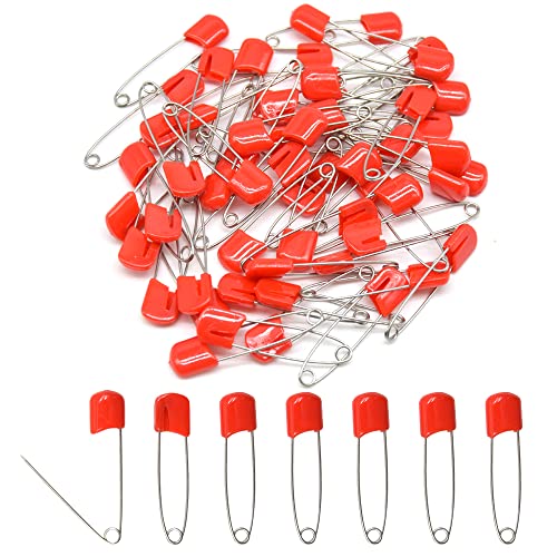 50 PCS Safety Pin 54mm/2.2in Baby Diaper Pins for Cloth Plastic Head Baby Pins for Diapers Stainless Steel Cloth Pins with Locking Closures Nappy Pin for Crafts（DT/Red） - color: Red