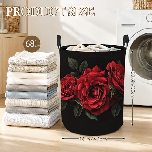 Red Roses Laundry Hamper, Dark Floral Laundry Baskets, Waterproof Oxford Cloth for Room/Bathroom/Bedroom/Dormitories 16x20.8 Inch - color: Red Roses