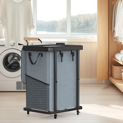 Laundry Hamper with Lid,Leather Patchwork Laundry Basket with Wheels Grey - color: Gray, size: 1 Section