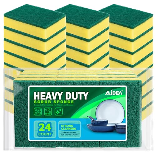 AIDEA Sponges Kitchen, 24 PK Heavy Duty Dish Sponges Kitchen, Scrub Sponges - size: 24 Count, style: Yellow-Rectangle Shape