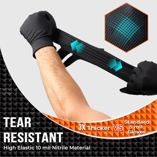 ANBOSON 10 Mil Heavy Duty Diamond Texture Nitrile Gloves, X-Large, 100 Ct - color: Black of 100, size: X-Large