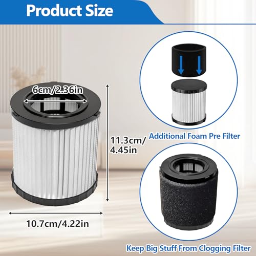 2 Pack DCV5801H HEPA Filter Replacement Compatible with DEWALT DCV580H / DCV581H 20V MAX Wet-Dry Vacuum Cleaner, with 4 Foam Sleeve Filters & 1 Brush, Washable and Reusable Filter - color: 2pcs