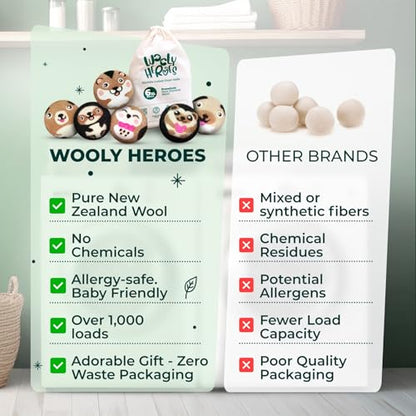 Chemical Free & Baby Safe! Reusable Wool Dryer Balls XL 6-Pack - Reduces Static, Cuts Dry Time, & Softens Naturally - color: Hamster & Friends