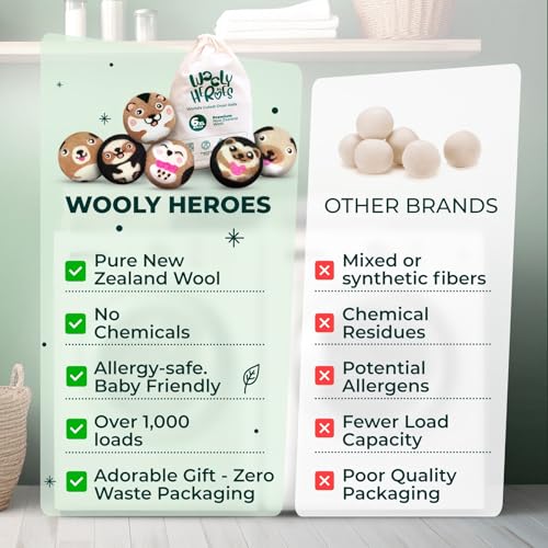 Chemical Free & Baby Safe! Reusable Wool Dryer Balls XL 6-Pack - Reduces Static, Cuts Dry Time, & Softens Naturally - color: Hamster & Friends