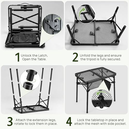 Folding Grill Table, 24"x16" Portable Camping Table with Storage Pocket, Heat Resistant & Waterproof Outdoor Picnic Table, Sturdy Lightweight for Travel Cooking BBQ, Camping, Backyard - size: 24"L x 16"W x 27"H