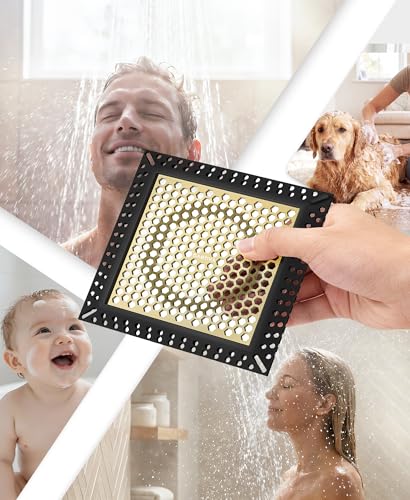 Square Shower Drain Hair Catcher, Anti-Clogging, 4 inch - color: Matte Black & Brushed Gold, size: 4 inch