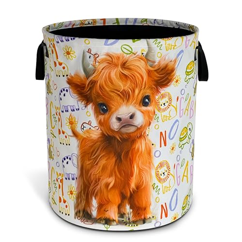 Cute Highland Cow Laundry Basket Foldable Waterproof Hamper 18.9x16.5 Inch - color: Cute Highland Cow