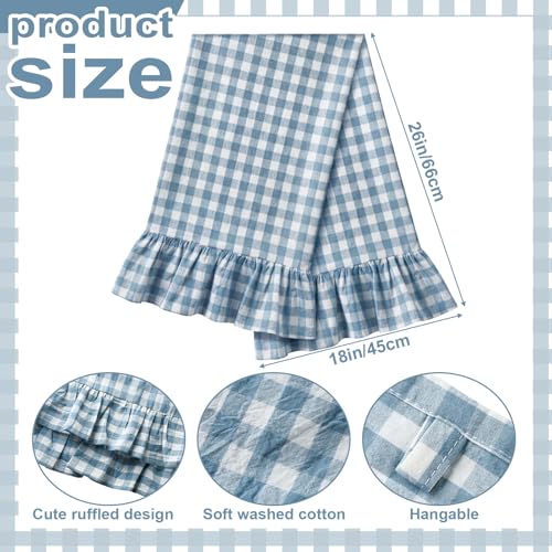 HunnmingRe 2 Pcs Dusty Blue Gingham Kitchen Towels Cotton Ruffle Dish Towel - color: Dusty Blue, style: Gingham