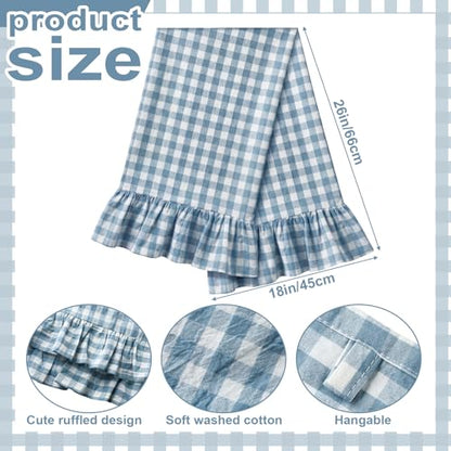 HunnmingRe 2 Pcs Dusty Blue Gingham Kitchen Towels Cotton Ruffle Dish Towel - color: Dusty Blue, style: Gingham