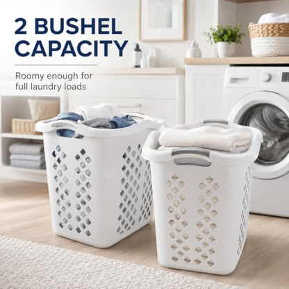 Laundry Basket 2 Bushel Plastic with Handles White for Bedroom Dorm - color: White