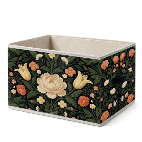 Vintage Dark Peony Floral Fabric Storage Basket Hampers - color: Color-9