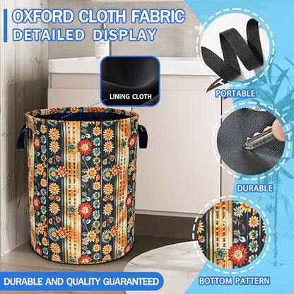 Folk Flower Art Boho Laundry Basket Foldable Oxford Cloth 18.9 x 16.5 Inch - color: Folk Flower Art