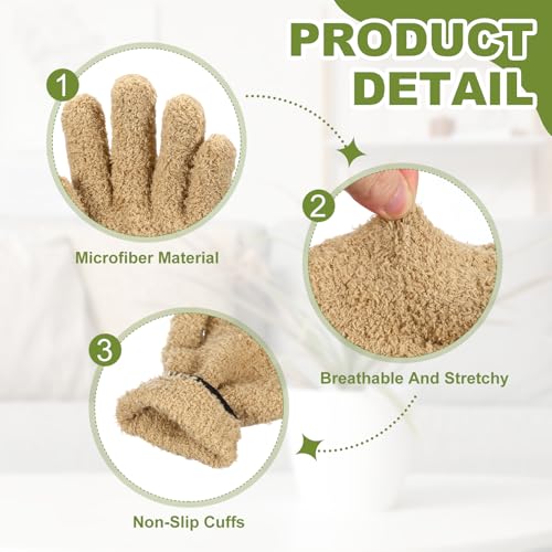uxcell Microfiber Gloves, Reusable Washable Plant Dusting Gloves Cleaning Mittens for Auto Plants Household - color: Khaki