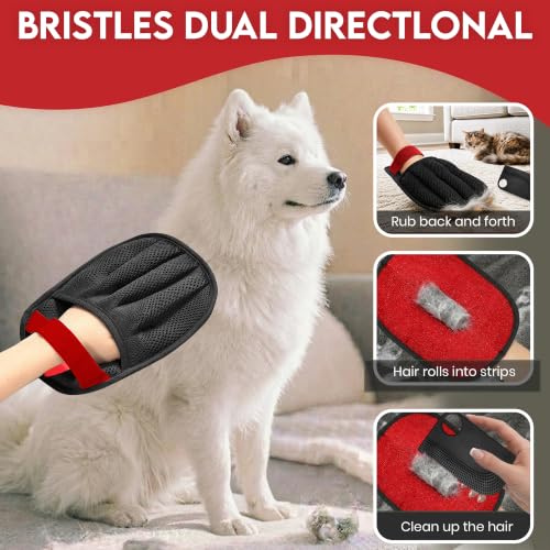 Pet Hair Remover Glove with Silicone Scraper – Reusable Electrostatic Lint & Fur Remover for Dog & Cat Hair on Couch, Carpet, Car Seat, Clothes & Laundry