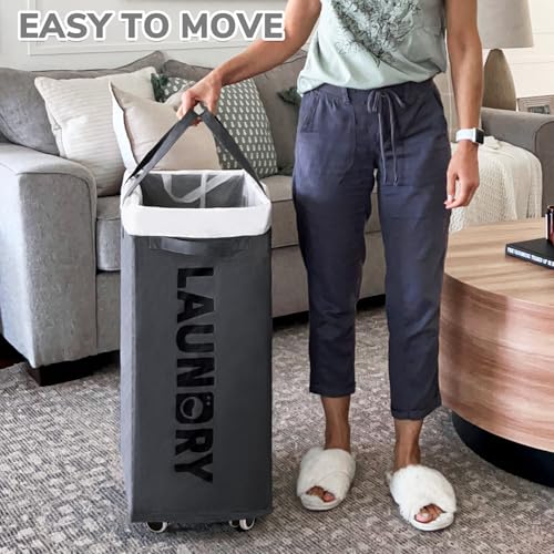 CHICVITA 75L Rolling Laundry Basket with Wheels 2-Pack, Wash Bags, Grey - color: Grey, size: 2-Pack 75L (15.7"L x 11.8"W x 24.8"H)
