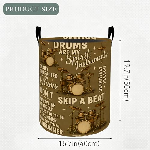 Vintage Music Drum Laundry Basket Hamper, Organizer Bins Gifts for Women Kids, Musical Quote Foldable Waterproof Clothes Hamper Handles Storage Bucket for Bedroom Bathroom Room Decor 19.7"x15.7" - color: Music01