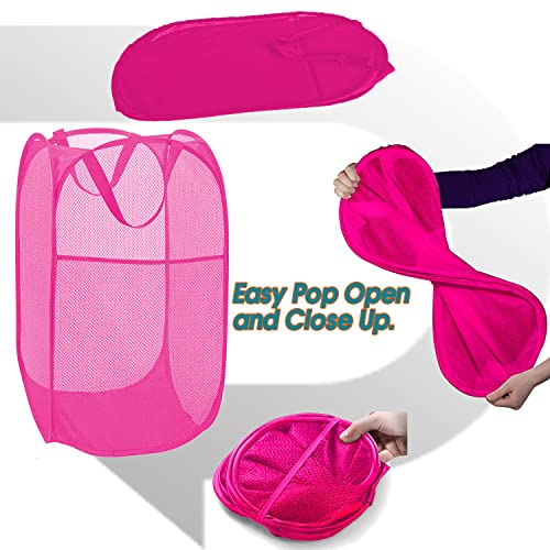 BATTOO Deluxe Strong Mesh Pop up Laundry Hamper Basket with Side Pocket for Laundry Room, Bathroom, Kids Room, College Dorm or Travel 3 Pack Blush - color: 3 X Blush