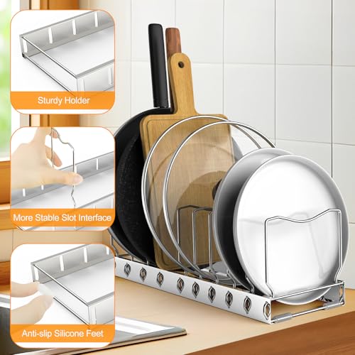 FLSEPAMB 2 Pack 10-Tier Pan Organizer Adjustable Lid Organizer Kitchen Organizers and Pan Organizer and Storage Pot Heavy Duty Pot Lid Organizer for Kitchen Under Sink Storage Drawer - size: 2 Pack