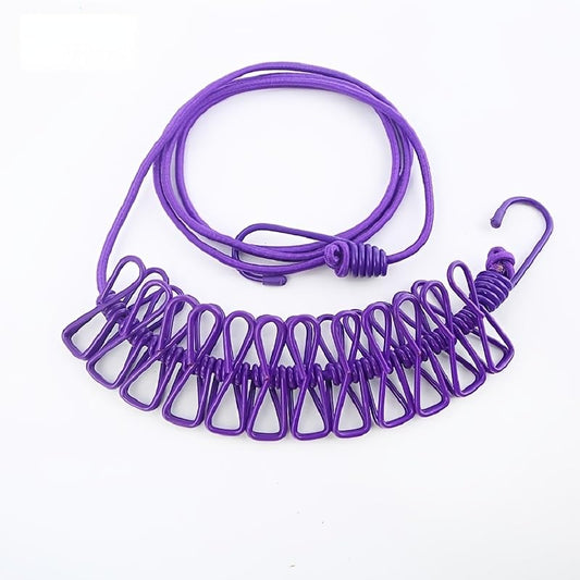1PC Retractable Portable Clothesline for Travel and Camping with 12 Clips - Ideal for Indoor and Outdoor Use, Purple - color: Purple